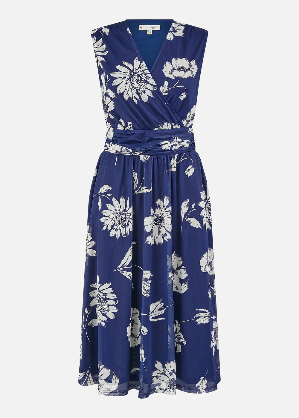 Yumi Navy Floral Print Stretch Mesh Dress With Pockets - 8 Image 3