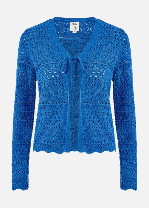 Yumi Blue Crochet Tie Front Cardigan - S Image 3