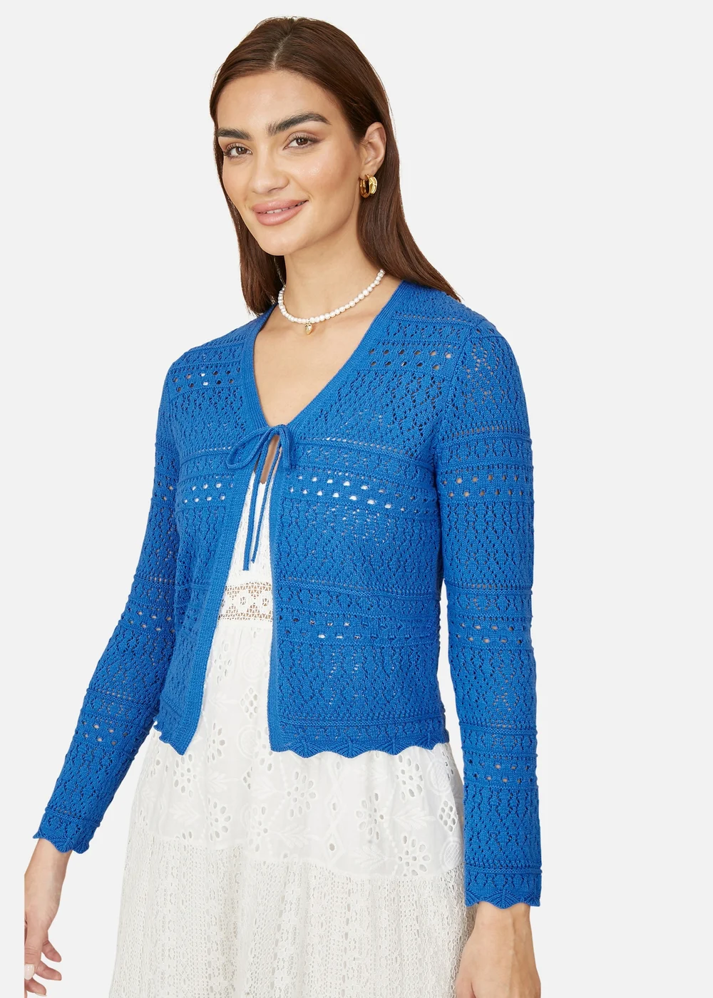 Yumi Blue Crochet Tie Front Cardigan - S Image 2