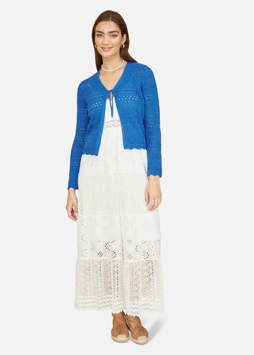 Yumi Blue Crochet Tie Front Cardigan - S Image 1
