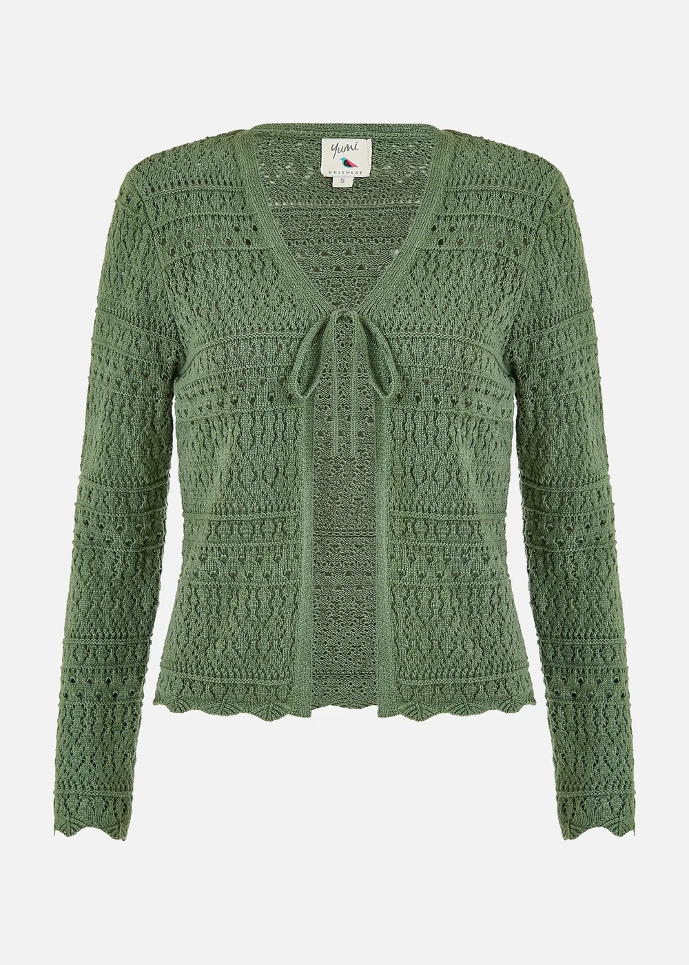 Yumi Green Crochet Tie Front Cardigan - S Image 3