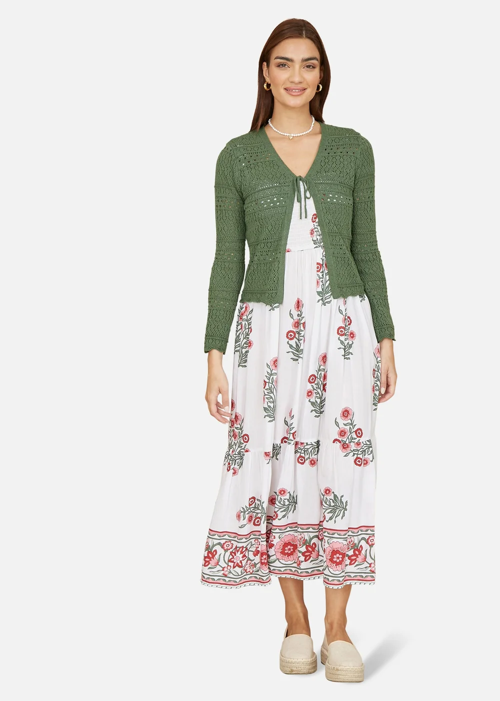 Yumi Green Crochet Tie Front Cardigan - S Image 1