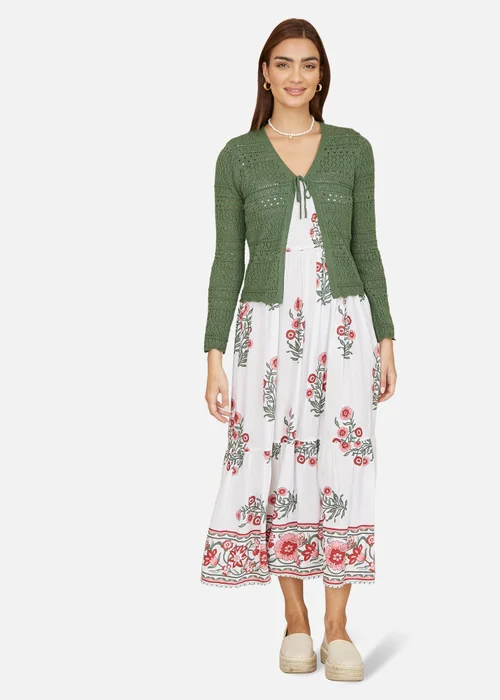 Yumi Green Crochet Tie Front Cardigan - S Image 1