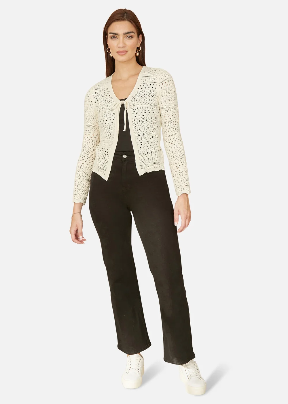 Yumi Ivory Crochet Tie Front Cardigan - L Image 1