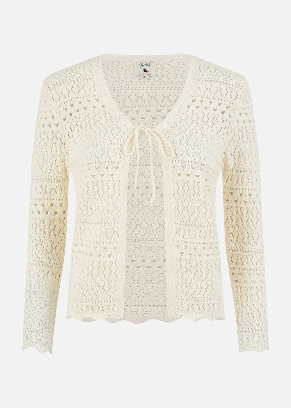 Yumi Ivory Crochet Tie Front Cardigan - L Image 2