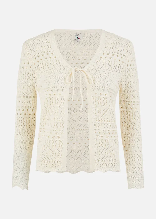 Yumi Ivory Crochet Tie Front Cardigan - L Image 2