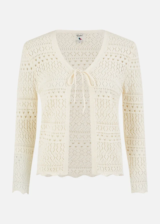 Yumi Ivory Crochet Tie Front Cardigan