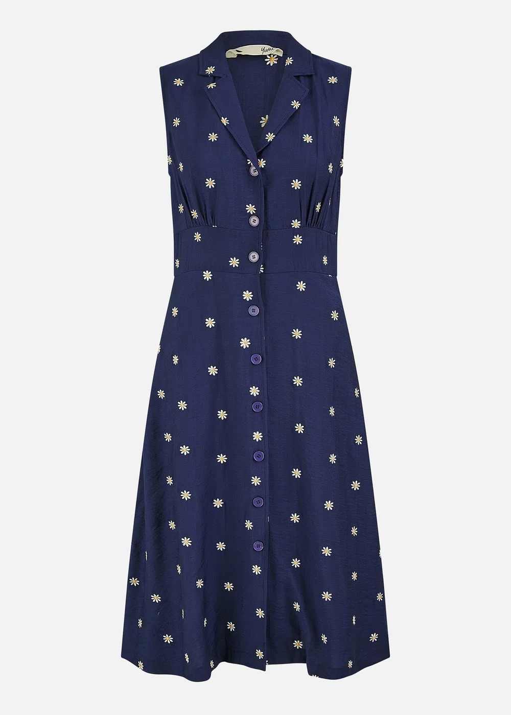 Yumi Navy Daisy Print Sleeveless Shirt Dress - 16 Image 3