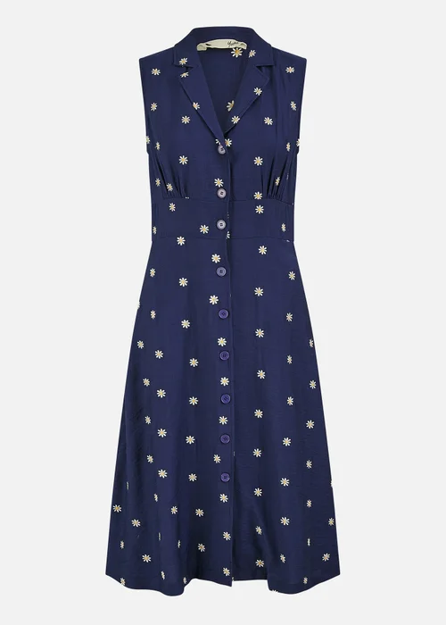 Yumi Navy Daisy Print Sleeveless Shirt Dress - 16 Image 3