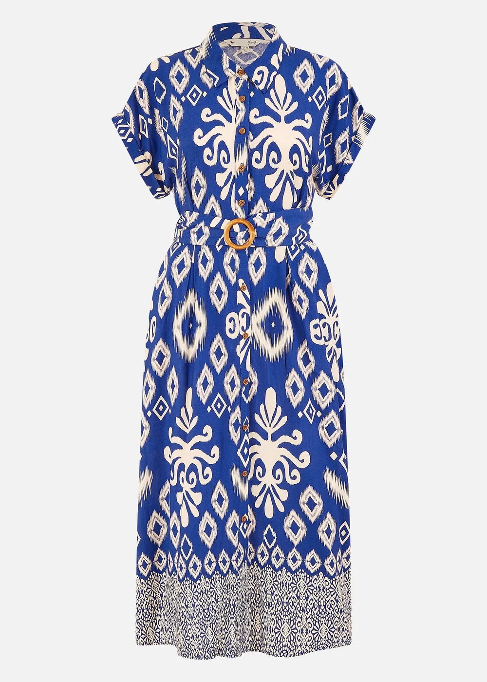 Yumi Blue Abstract Geo Print Relaxed Midi Shirt Dress With Belt - 20 Image 3