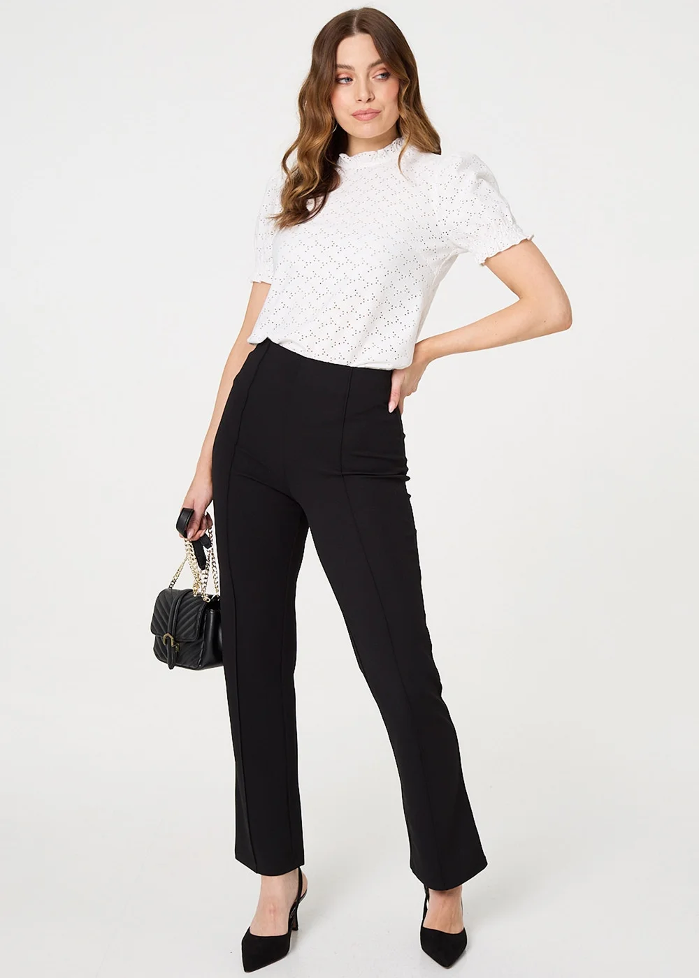 Izabel London Black High Waist Kick Flare Trousers - 8 | Matalan Izabel London Black High Waist Kick Flare Trousers - 8 | Matalan