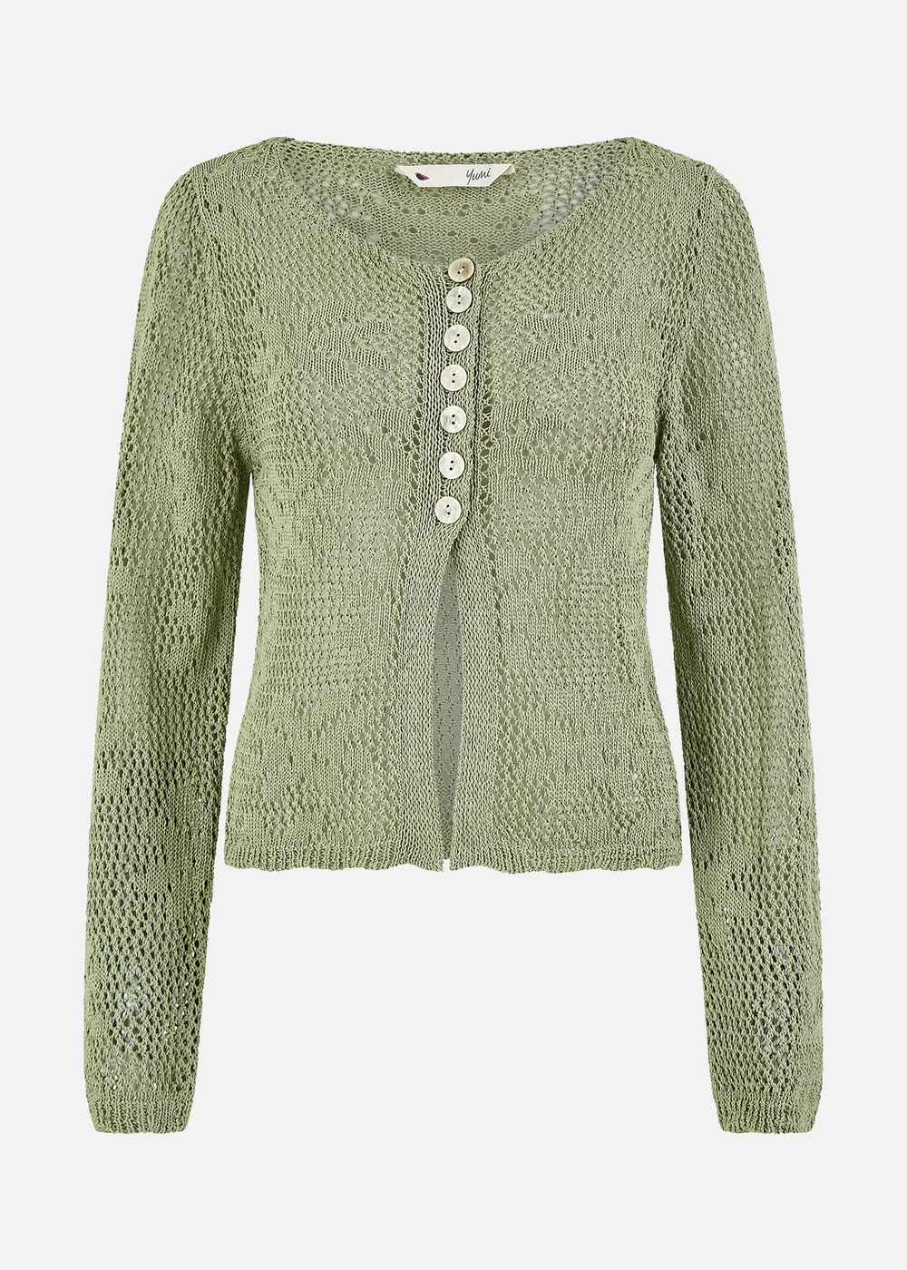 Yumi Green Flower Crochet Button Up Cardigan - M Image 2