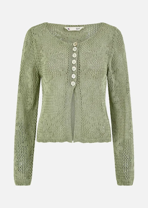 Yumi Green Flower Crochet Button Up Cardigan - M Image 2