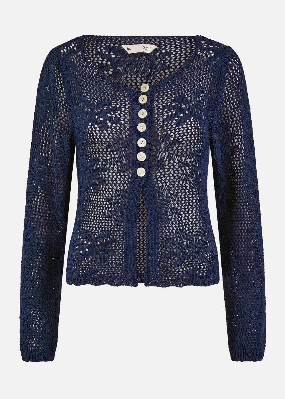Yumi Navy Flower Crochet Button Up Cardigan - S Image 3