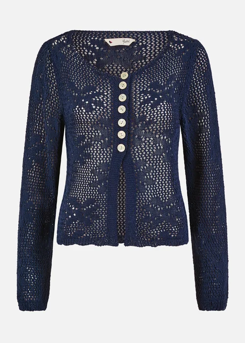 Yumi Navy Flower Crochet Button Up Cardigan - S Image 3
