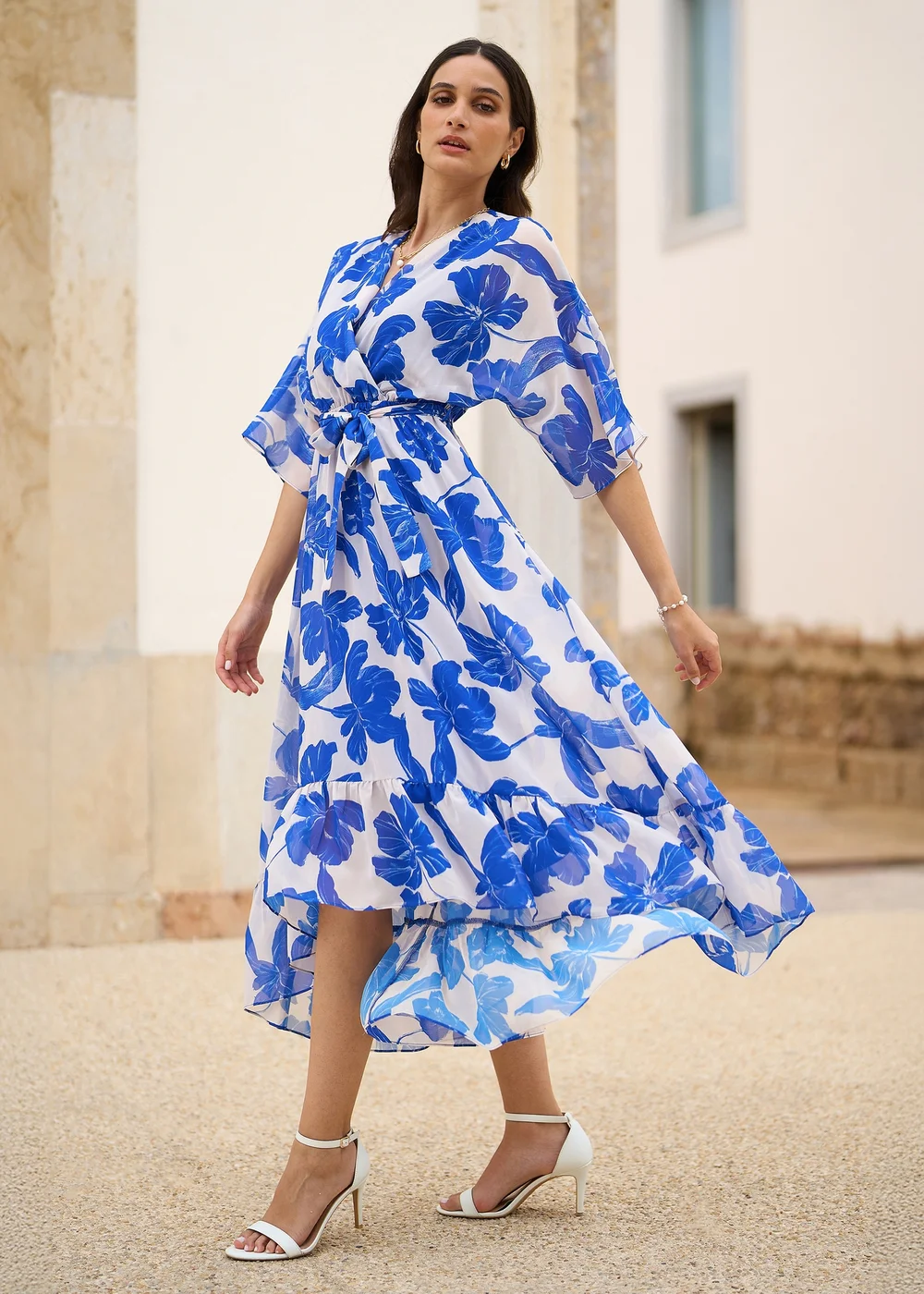 Yumi Navy Kimono Sleeves Midi Dip Hem Wrap Midi Dress - 8 | Matalan Yumi Navy Kimono Sleeves Midi Dip Hem Wrap Midi Dress - 8 | Matalan