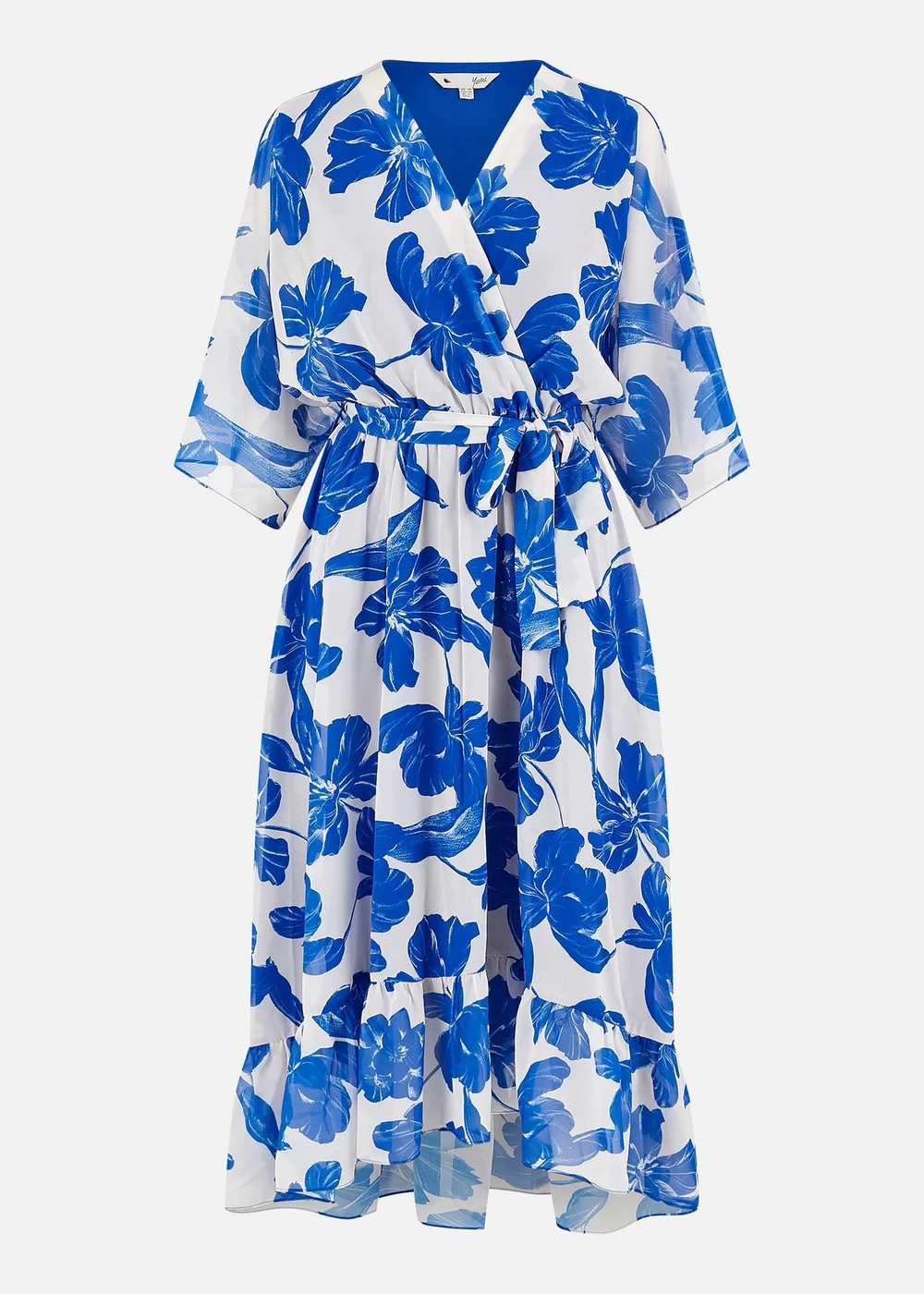 Yumi Navy Kimono Sleeves Midi Dip Hem Wrap Midi Dress - 8 Image 3