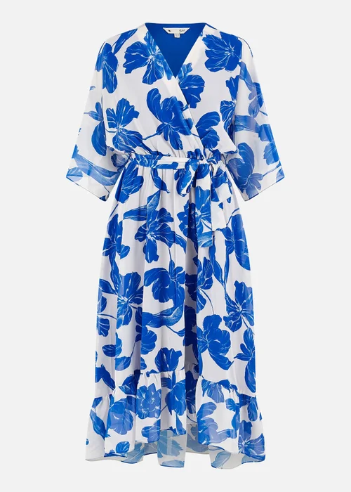 Yumi Navy Kimono Sleeves Midi Dip Hem Wrap Midi Dress - 8 Image 3