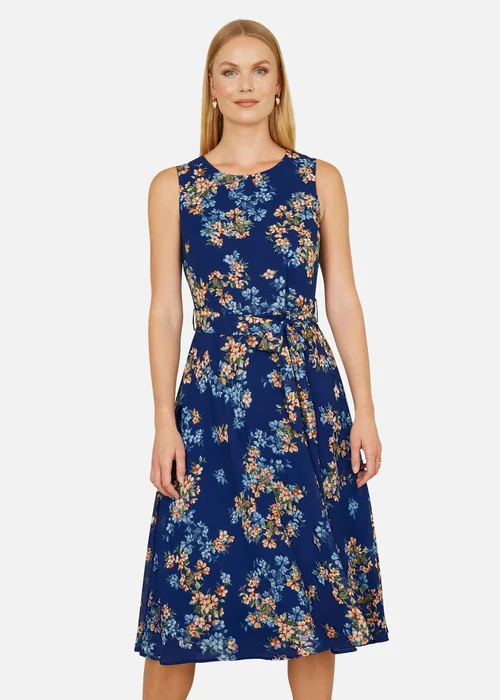 Yumi Navy Floral Skater Sleeveless Dress - 16 Image 2