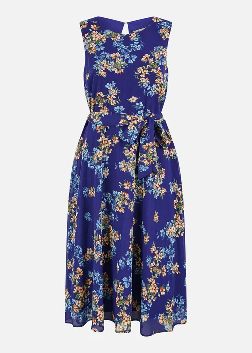 Yumi Navy Floral Skater Sleeveless Dress - 16 Image 3