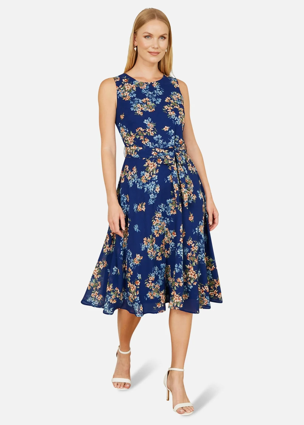 Yumi Navy Floral Skater Sleeveless Dress - 16 Image 1
