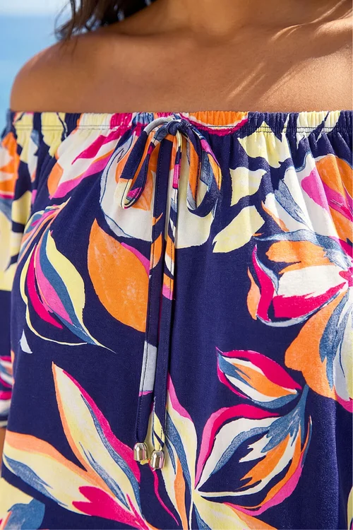 Roman Navy Floral Print Bardot Stretch Top - 18 Image 4