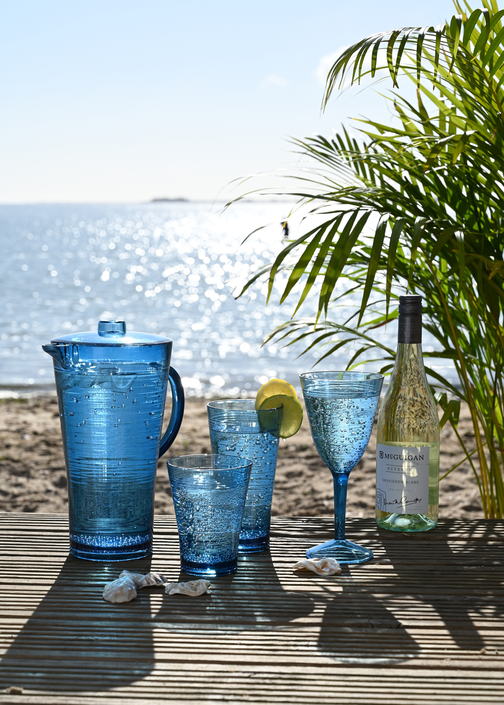 Three Rivers Blue Linear Reusable Plastic Tableware Pitcher (2L) - One Size Image 3