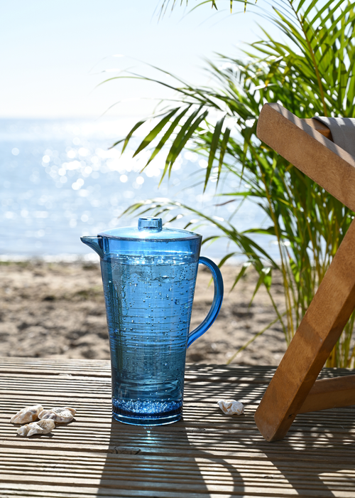 Three Rivers Blue Linear Reusable Plastic Tableware Pitcher (2L) - One Size Image 1