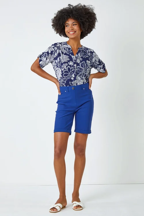 Roman Midnight Blue Turn Up Stretch Shorts - 18 Image 3