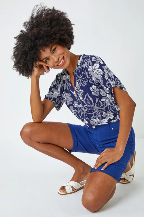 Roman Midnight Blue Turn Up Stretch Shorts - 18 Image 2