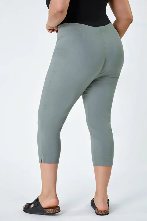 Roman Khaki Curve Cropped Elastic Waist Stretch Trouser - 30-32 Image 4