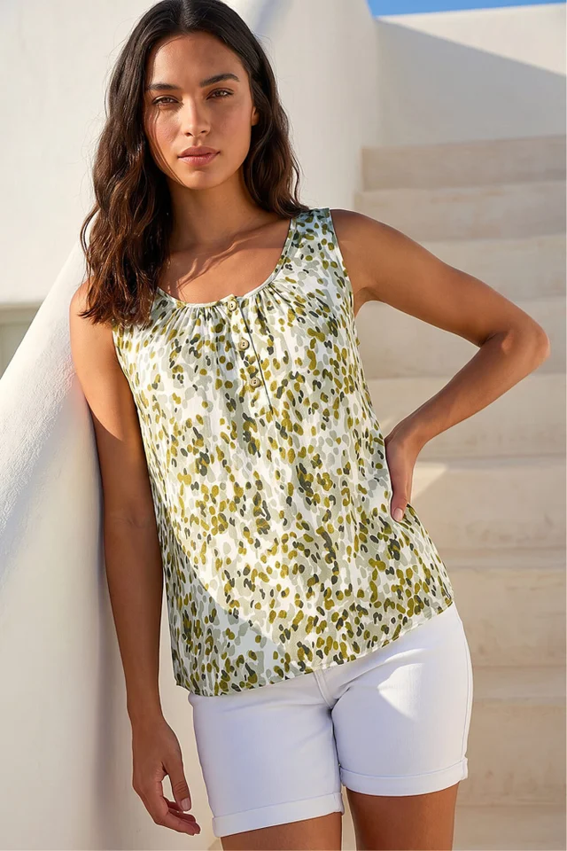 Roman Khaki Abstract Spot Print Button Vest