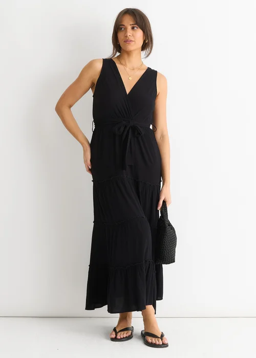 Gini London Black Viscose Wrap Tiered Maxi Dress - 10 Image 4