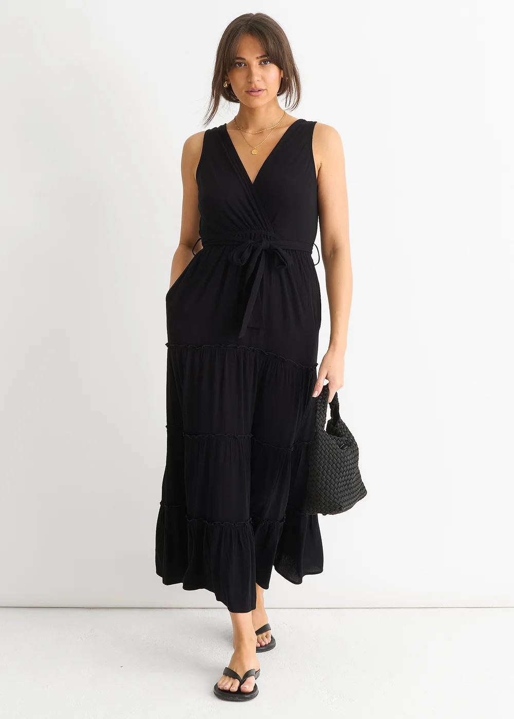 Gini London Black Viscose Wrap Tiered Maxi Dress - 10 Image 1