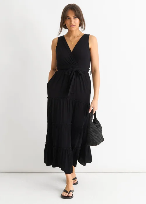 Gini London Black Viscose Wrap Tiered Maxi Dress - 10 Image 1