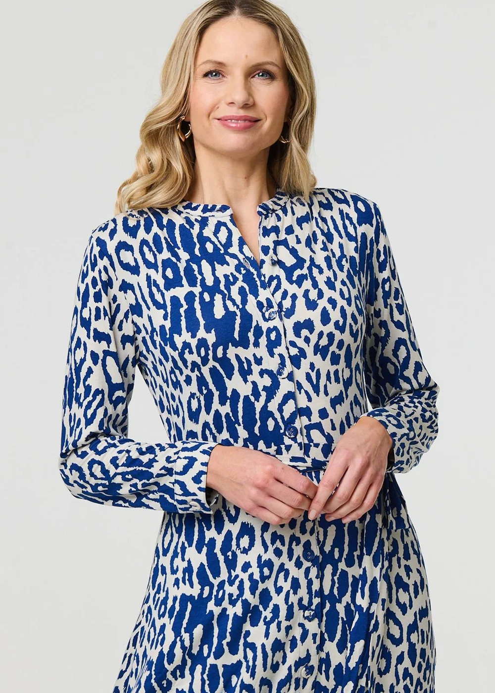 blue animal print shirt dress Samantha Sung Audrey D #3 Shirtdress - Blue