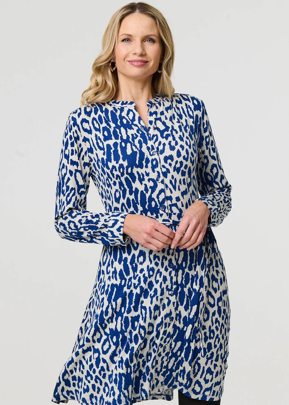 Izabel London Blue Animal Print Long Sleeve Short Shirt Dress - 16 | Matalan Izabel London Blue Animal Print Long Sleeve Short Shirt Dress - 16 | Matalan