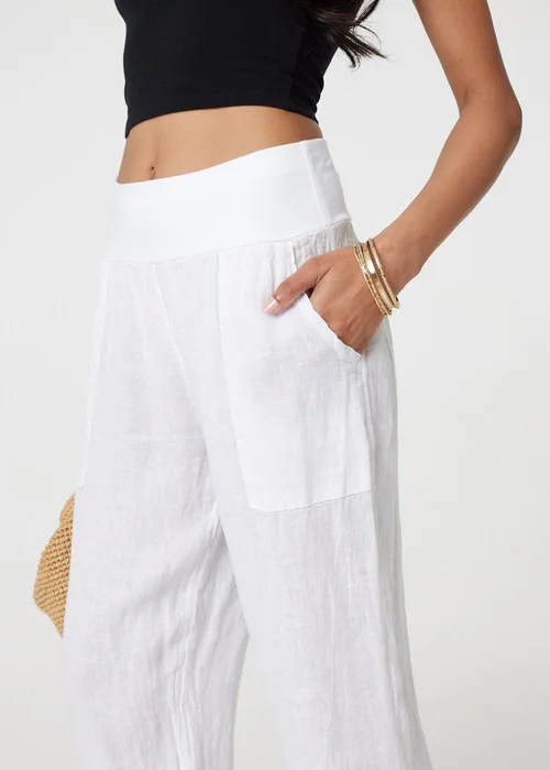 Izabel London White Relaxed Linen Tapered Trousers - 8 Image 3