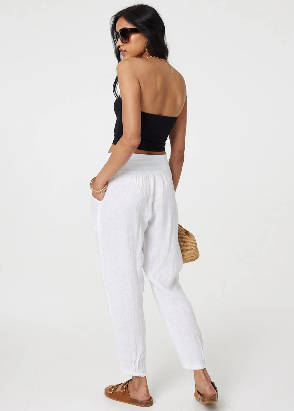 Izabel London White Relaxed Linen Tapered Trousers - 8 Image 2