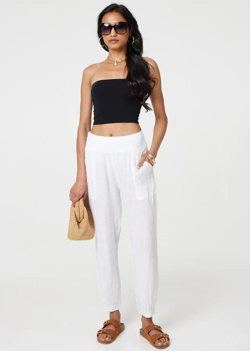 Izabel London White Relaxed Linen Tapered Trousers - 8 Image 4
