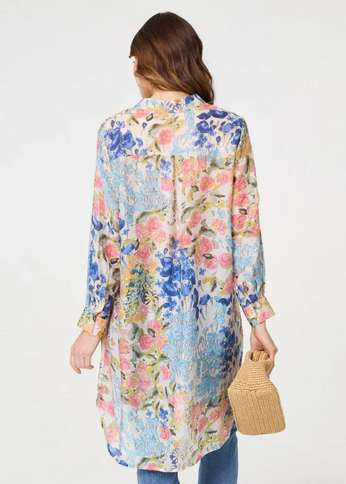 Izabel London Blue Floral Print Longline Semi Sheer Shirt - 8 Image 2