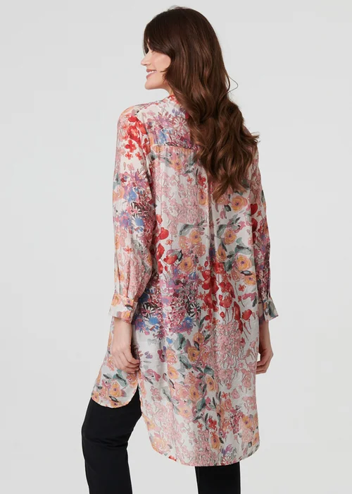 Izabel London Pink Floral Print Longline Semi Sheer Shirt - 14 Image 2
