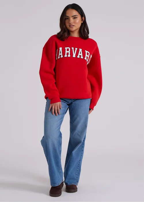 Urban Bliss Red Harvard Oversized Sweatshirt - Small Image 3