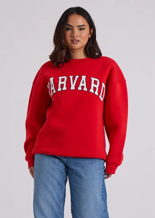 Urban Bliss Red Harvard Oversized Sweatshirt - Small Image 1