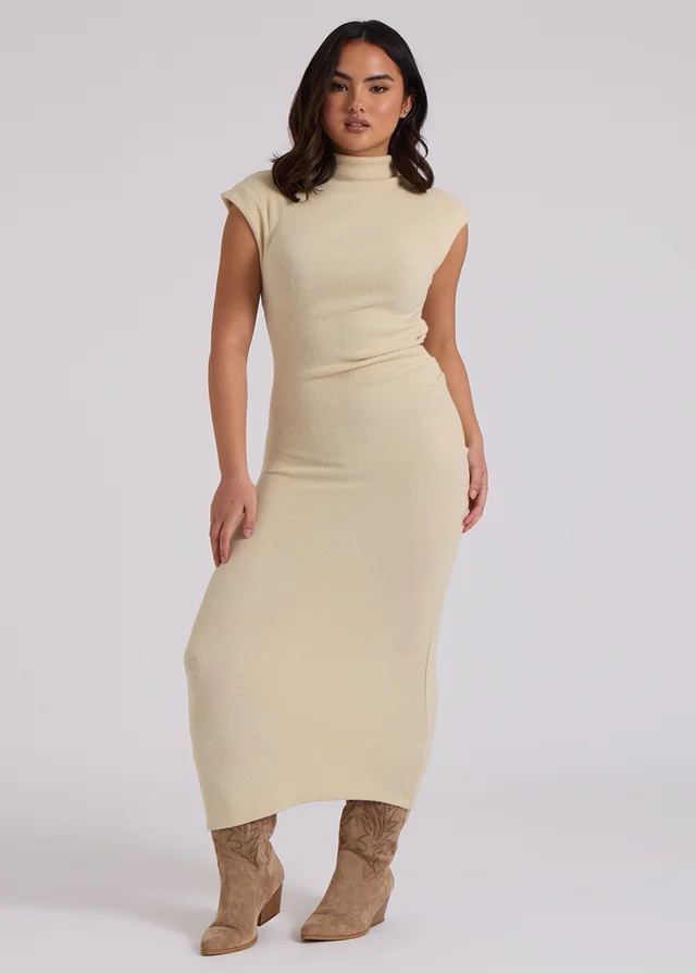 Urban Bliss Cream Brushed Jersey Ruched Midaxi Dress