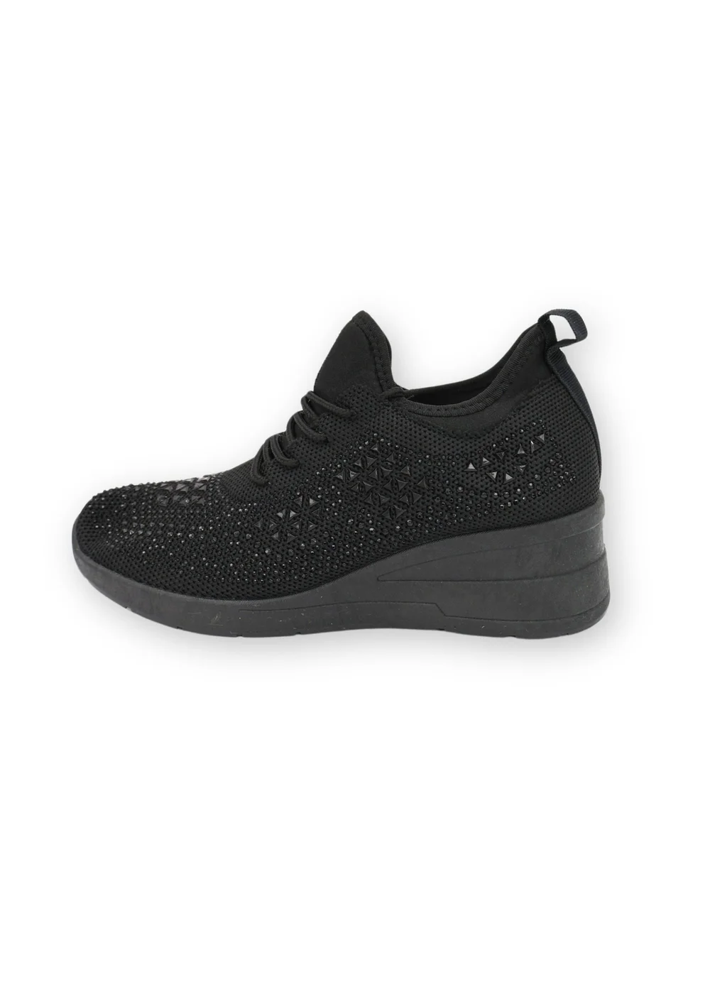 Love Lemonade Black Crystal Stretch Comfort Wedge Trainers - 3 Image 4