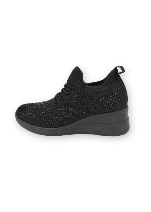 Love Lemonade Black Crystal Stretch Comfort Wedge Trainers - 3 Image 4