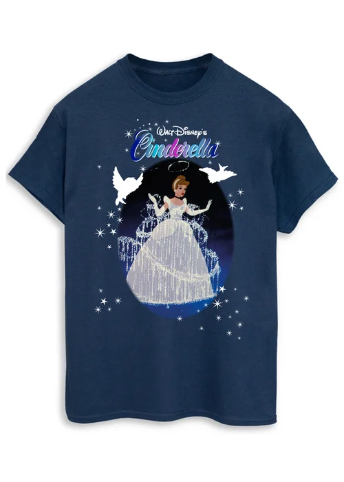 Spiral Galaxy Disney Cinderella Sparkle Navy Boyfriend Fit T-Shirt - S Image 1