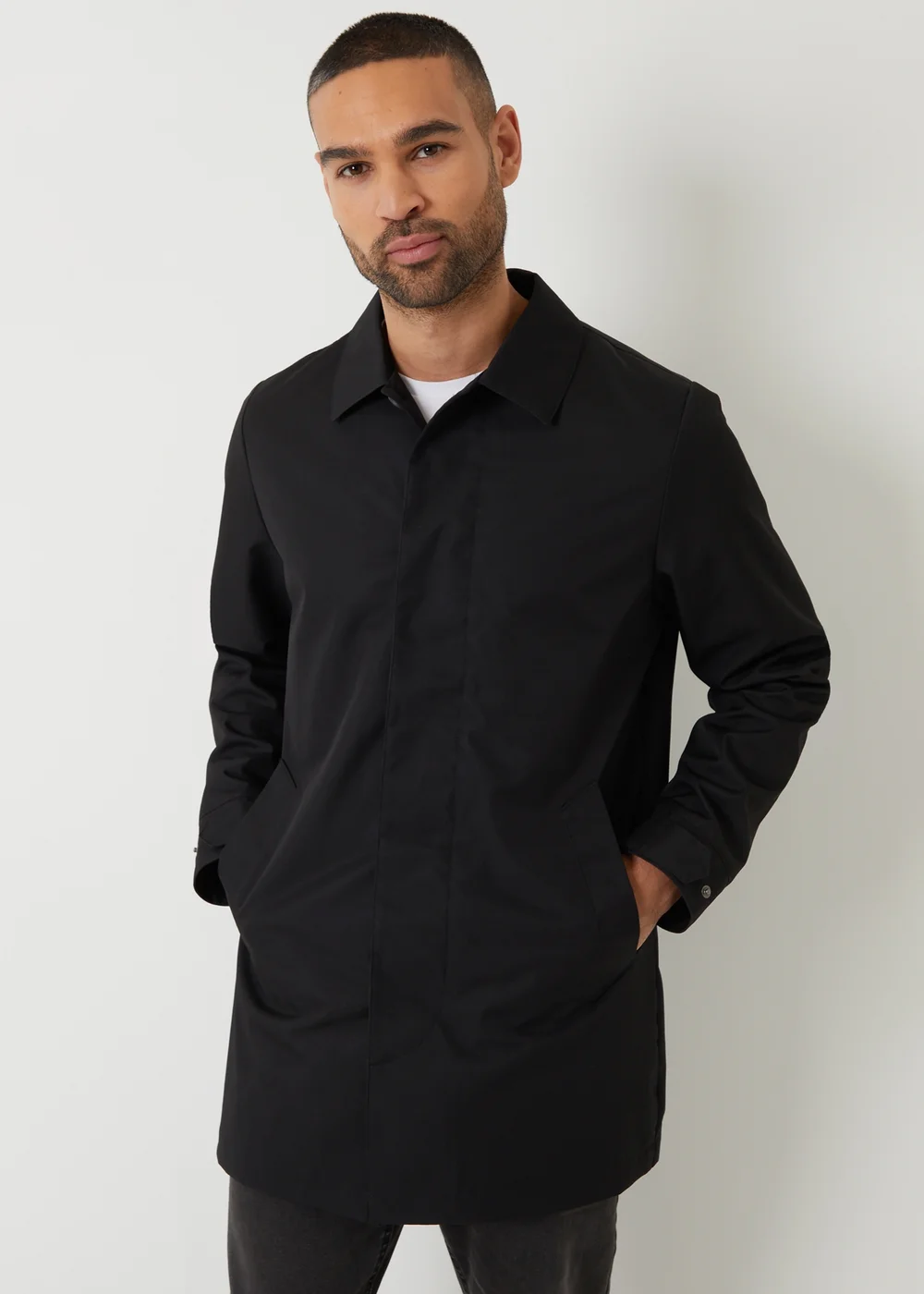 Threadbare Black Showerproof Longline Tailored Mac - XL Image 5