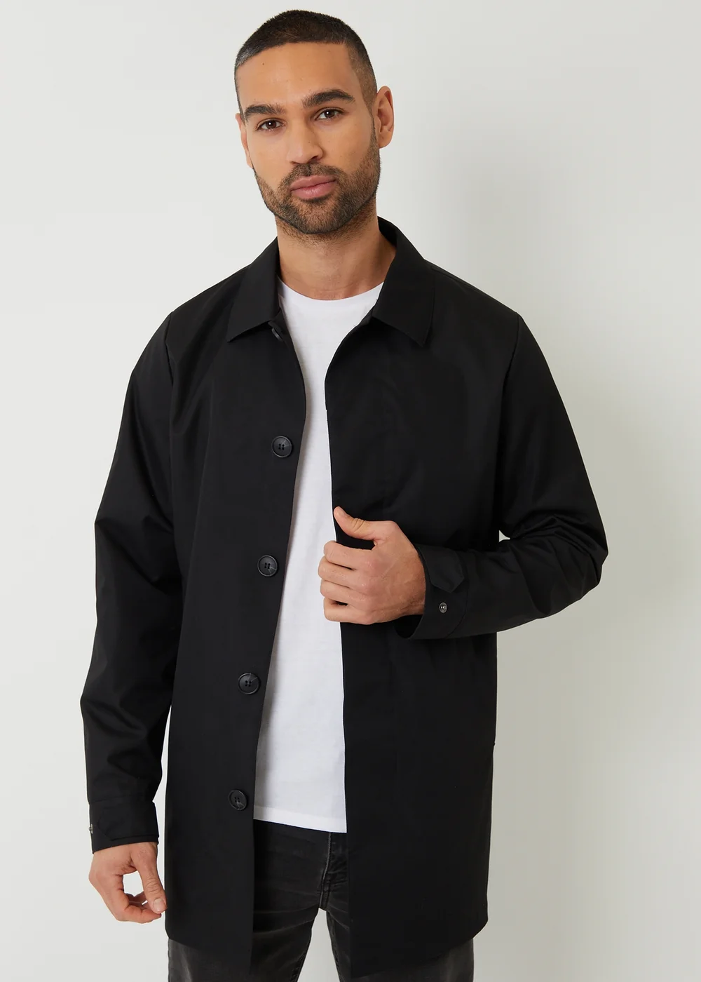 Threadbare Black Showerproof Longline Tailored Mac - XL Image 1